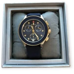 Michele Cape Chronograph Women’s Watch |Navy Blue Dial Rubber Strap | Swiss Made
